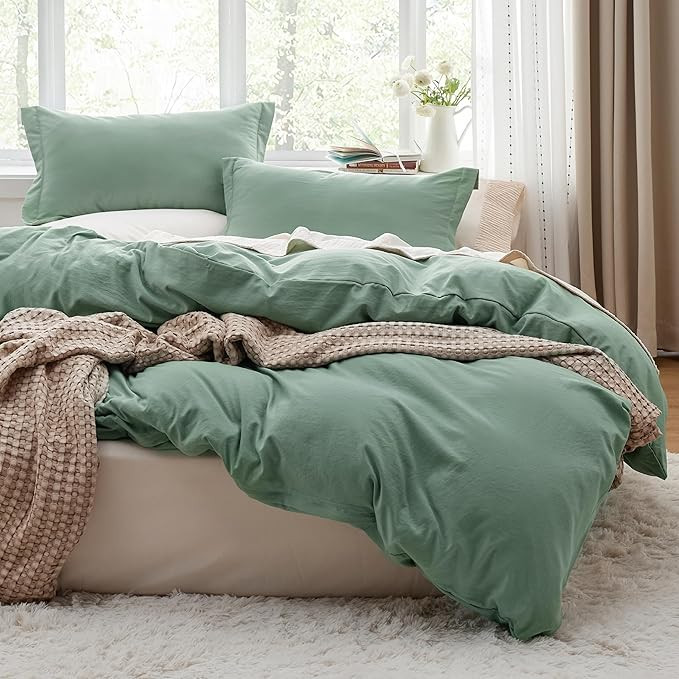 Bedsure Sage Green Duvet Cover Queen Size - 3 Pieces Prewashed Cotton-Like Extra Soft Bedding Set... | Amazon (US)