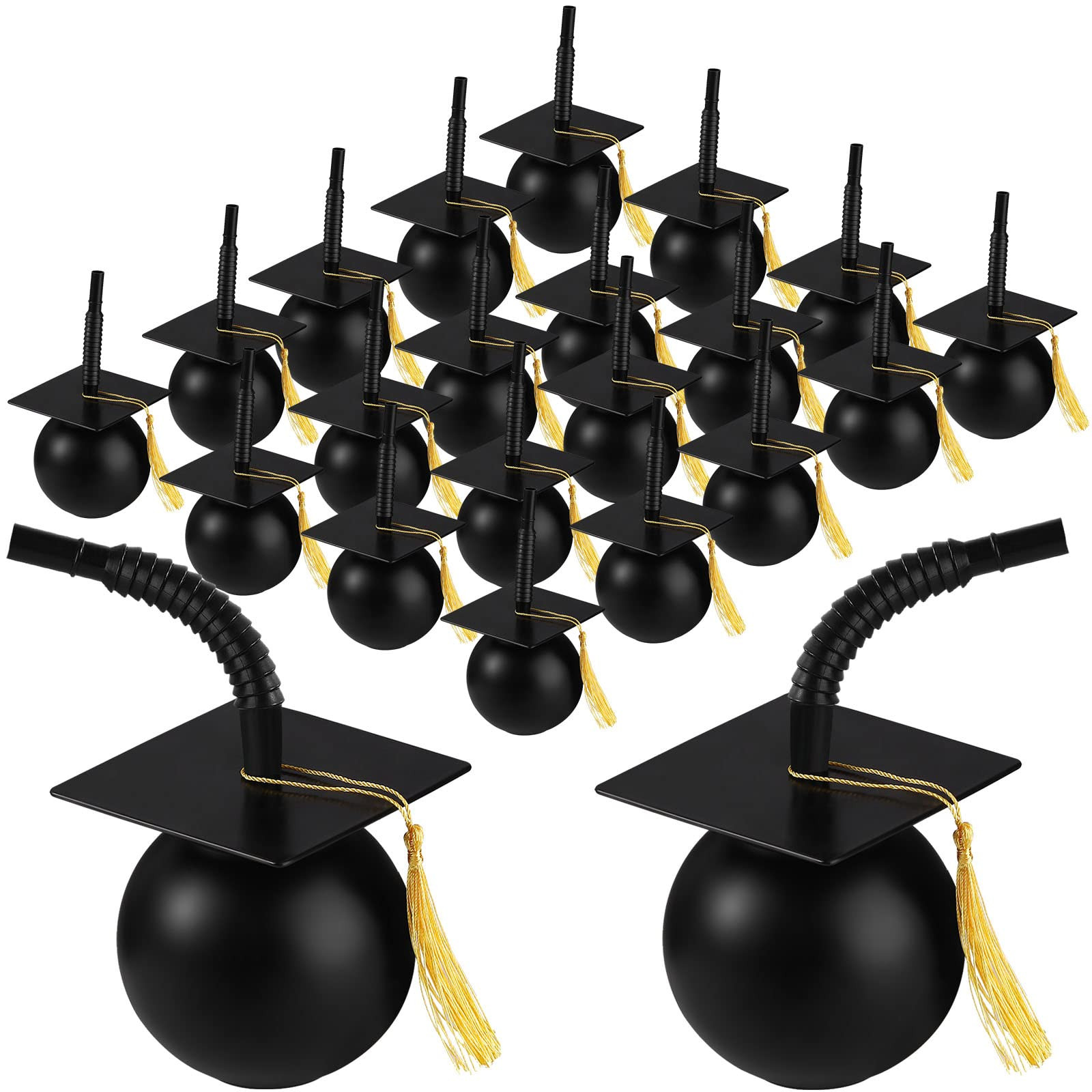 Gerrii 24 Set Graduation Cap Cups with Tassels Straws and Lids, 10 oz Reusable Hard Plastic Cups ... | Amazon (US)