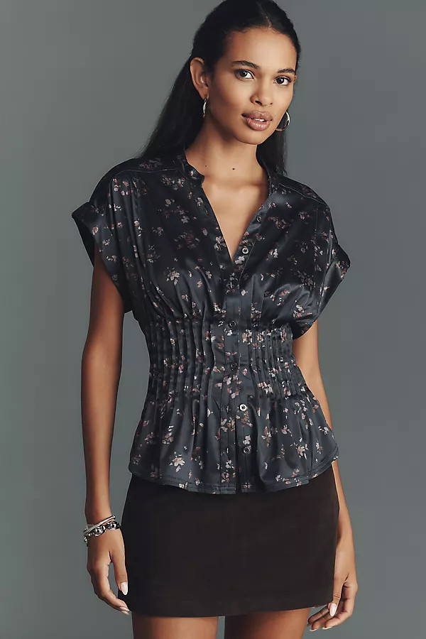 The Linden Silky Pleated Waisted Blouse by Pilcro | Anthropologie (US)