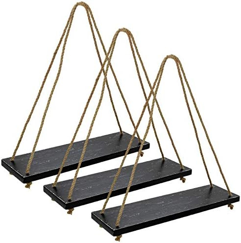 Excello Global Products Rustic Distressed Wood Hanging Shelves: 17-Inch with Swing Rope Floating She | Amazon (US)