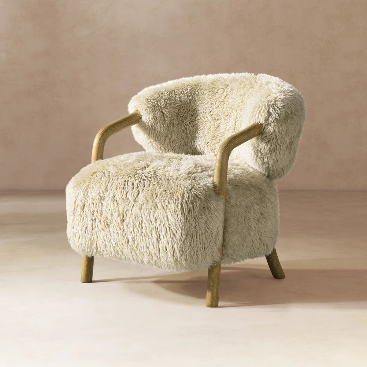 Drumm 33" Rustic Oak Sheepskin Upholstered Accent Arm Chair | Wayfair North America
