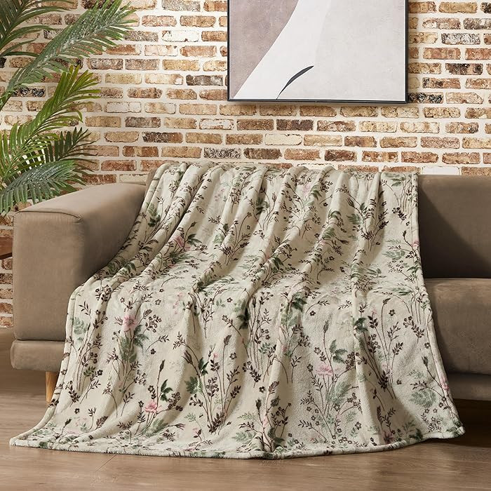 Lucky Brand Wildflower Beige Floral 50"x70" Cozy Plush Blanket - Premium Microfiber Throw for Lux... | Amazon (US)
