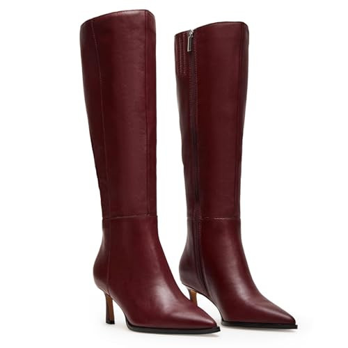 Gothictor Women's Burgundy Knee High Boots Kitten Heel High Boots Pointed Toe Wide Calf Tall Boots Wedding Party Fall Boots Burgundy,5.5 | Amazon (US)