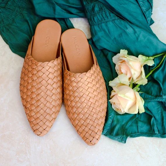 Belle Handwoven Leather Mules, Handmade Leather Mules, Hand Woven Mules | Etsy (US)