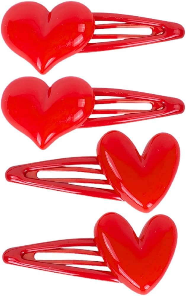 IKOLA 4PCS Snap Hair Clips with Red Heart Design, 2.4 Inch Hair Clips for Girls, Water Drop Metal... | Amazon (US)
