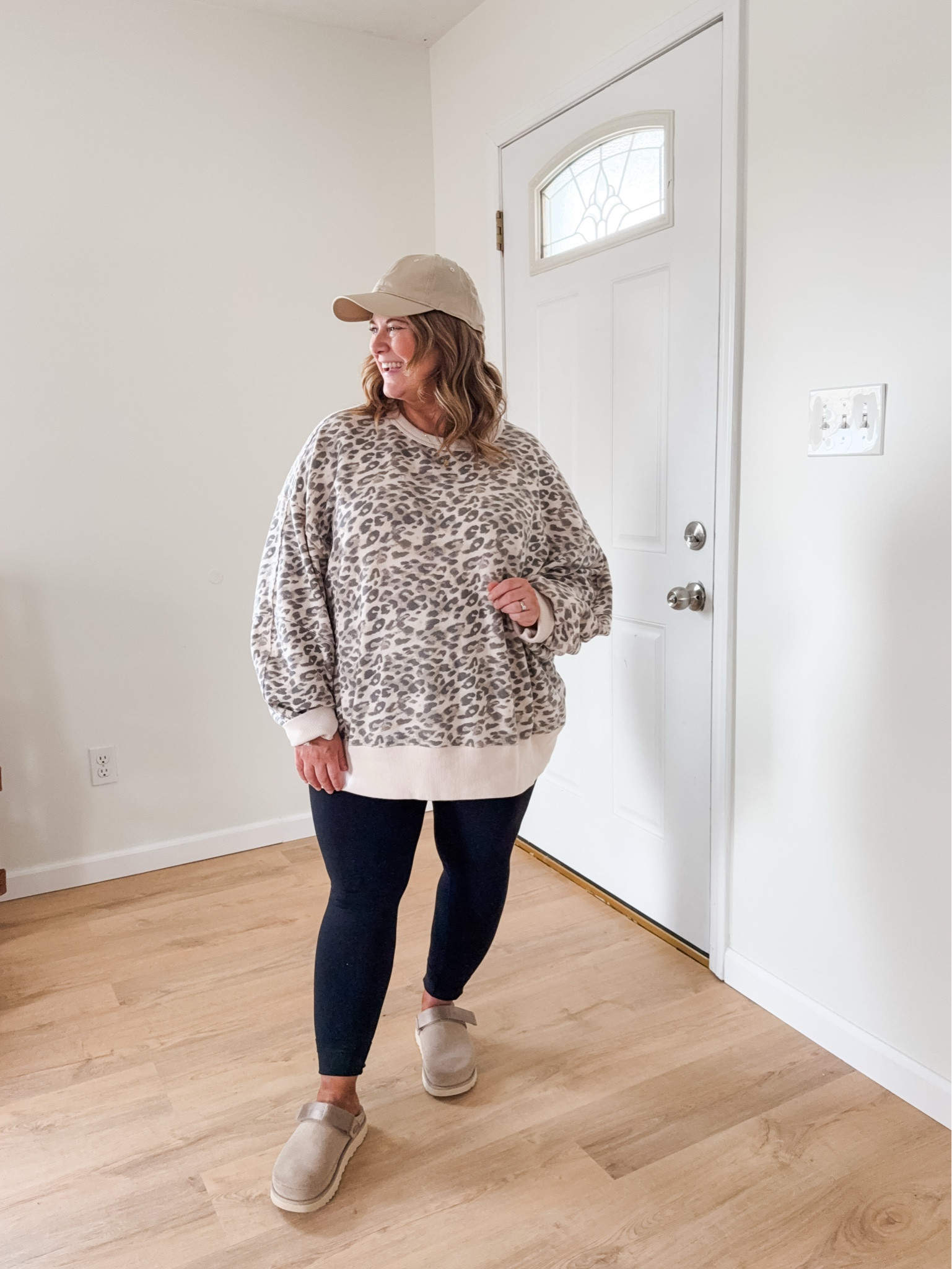 Wearing a large in my Aerie leopard sweatshirt and an XL in my leggings.  Love the baseball hat too!

#LTKSaleAlert #LTKBump #LTKMidsize