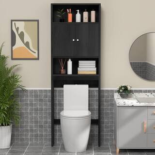 Anky 24.8 in. W x 76.4 in. H x 7.9 in. D Black Over The Toilet Storage with With Doors | The Home Depot