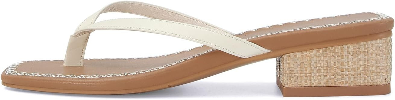 DOEYG Raffia Heels Sandals Summer Beach Flip Flops Heels Square Open Toe Heeled Sandals Dressy Co... | Amazon (US)