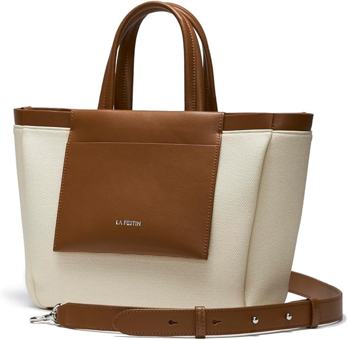 LA FESTIN Women's Small Tote Bag with Pouch,Genuine Leather Top Handle Purse,Casual Crossbody Han... | Amazon (US)