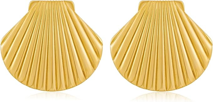 WOWORAMA Chunky Gold Stud Earrings for Women gold Seashell Starfish Earring Vintage Boho Ocean Se... | Amazon (UK)