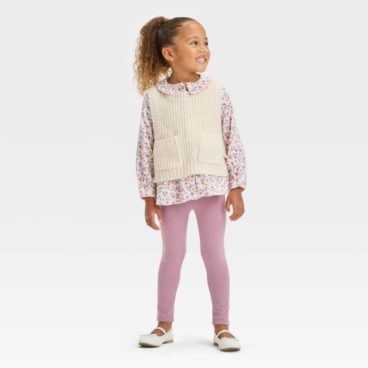 Toddler Girls' Floral Top & Bottom Sweater Vest Set - Cat & Jack™ Cream | Target