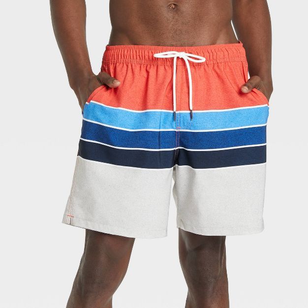 Men's 7" Stripe Swim Trunk with Boxer Brief Liner - Goodfellow & Co™ | Target