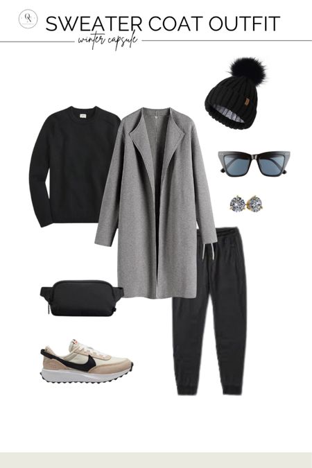 Great coatigan outfit // sweater coat idea // winter capsule // winter capsule wardrobe // cozy winter outfit // jogger outfit 

#LTKSeasonal