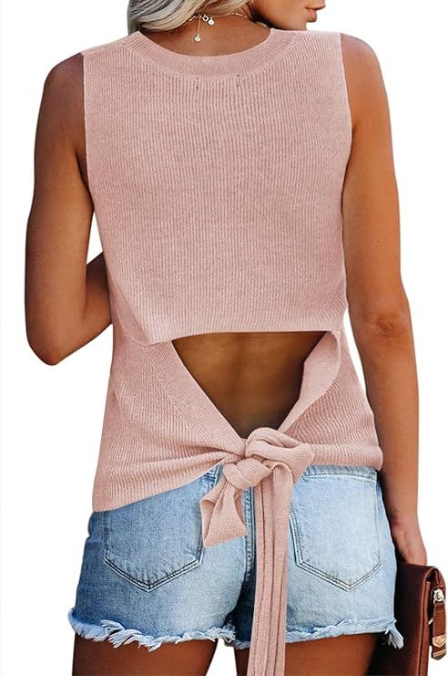 Cutiefox Women's Knit Tank Tops Sleeveless Summer Loose Tie Back Casual Vest Shirts Blouses | Amazon (US)