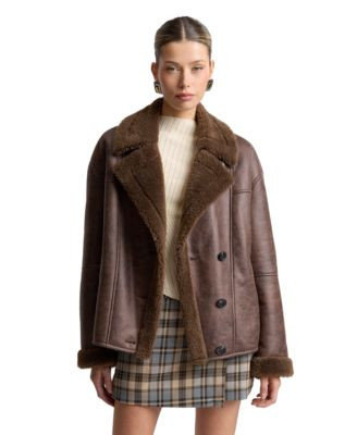 Avec Les Filles Women's Collared Faux Shearling Coat - Umbria | Macy's