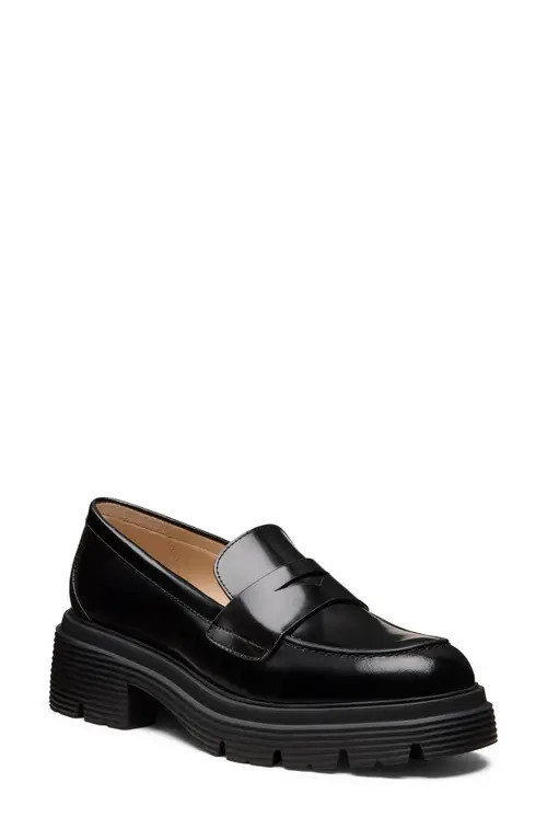 Stuart Weitzman Hudson Lite Lugged Platform Penny Loafer in Black at Nordstrom, Size 9.5 | Nordstrom