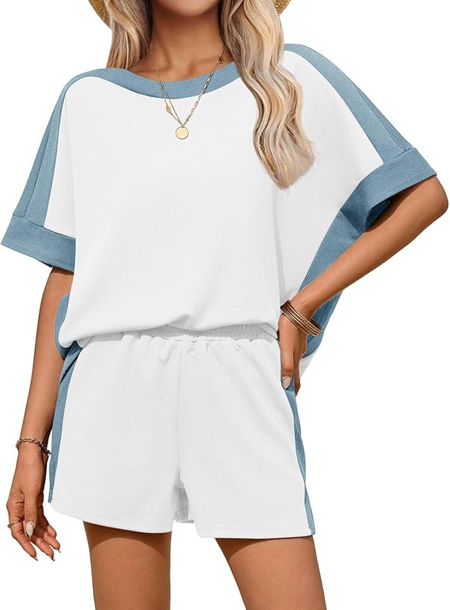 Tankaneo Womens 2 Piece Summer Outfits Oversized Short Sleeve Tops and Shorts Matching Sets Color... | Amazon (US)