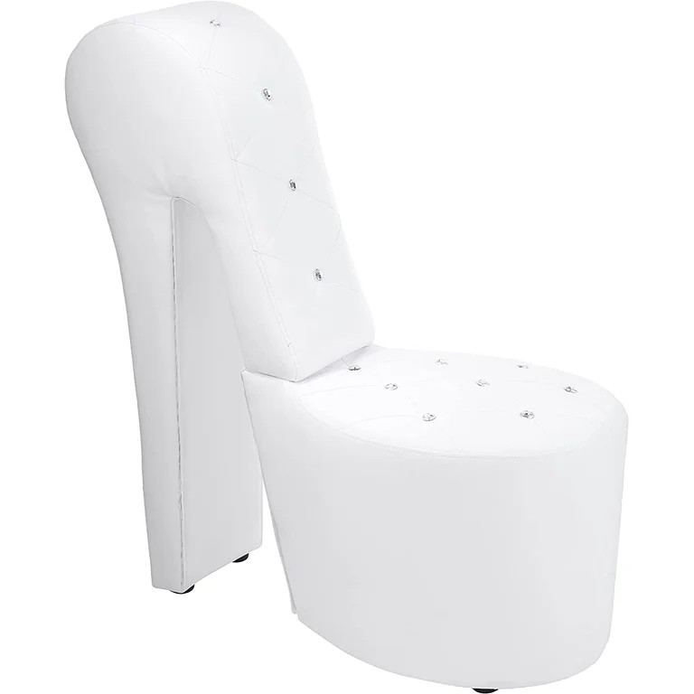 High Heel Faux Leather Shoe Chair with Crystal Studs, White | Walmart (US)