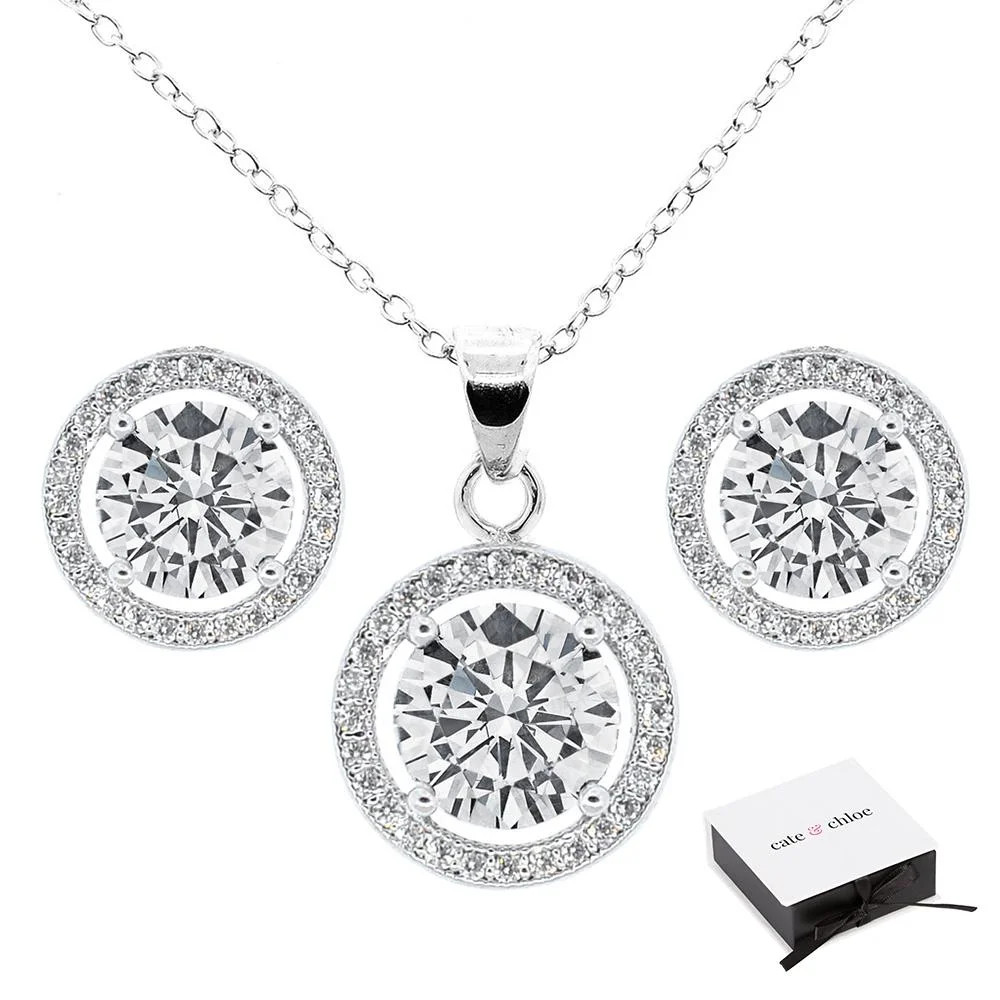 Cate & Chloe Ariel Jewelry Set, 18k White Gold Cubic ZIrconia Pendant Necklace and Stud Earrings,... | Walmart (US)