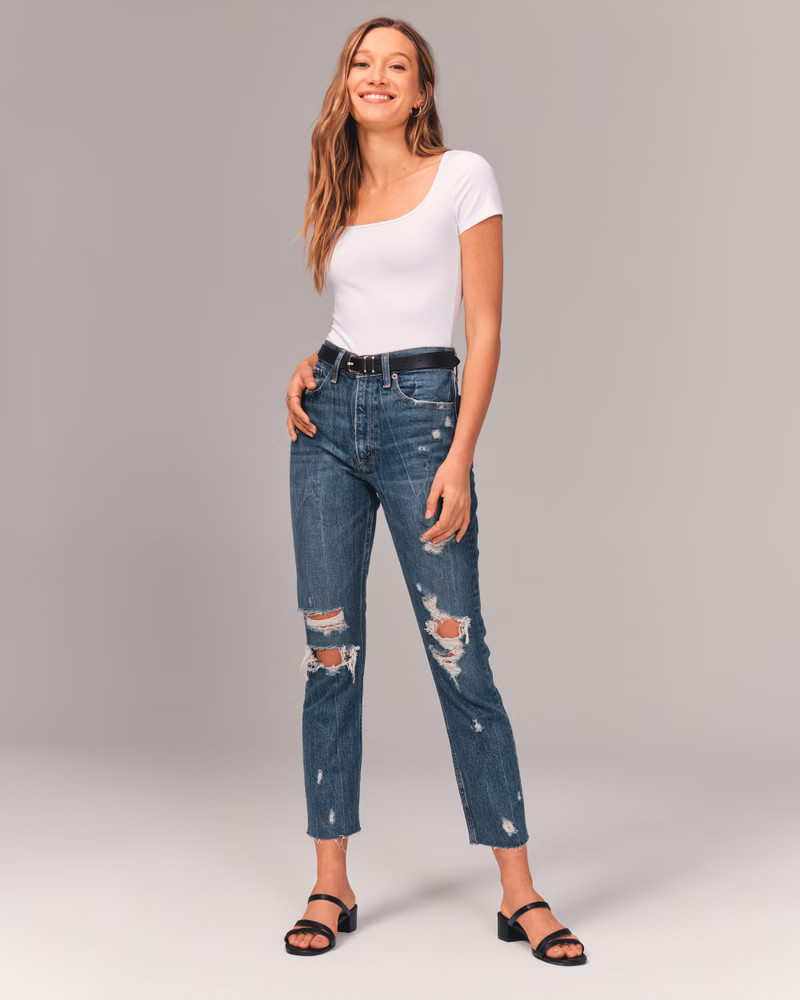 Ripped High Rise Mom Jeans | Abercrombie & Fitch (US)
