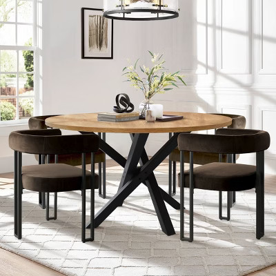 5-Piece Dining Set for 4 Round Dining Table Mink Velvet Upholstered Chairs and Crossed Metal Legs For Dining Room, Living Room, Farmhouse-Panipeachy | Target