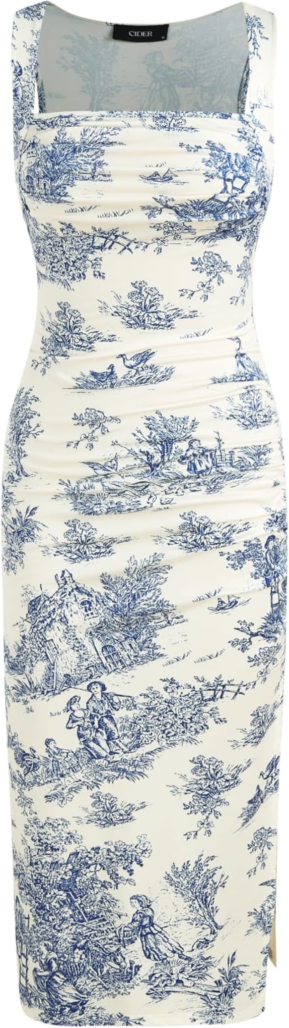 CIDER Toile de Jouy Ruched Split Maxi Dress | Amazon (US)