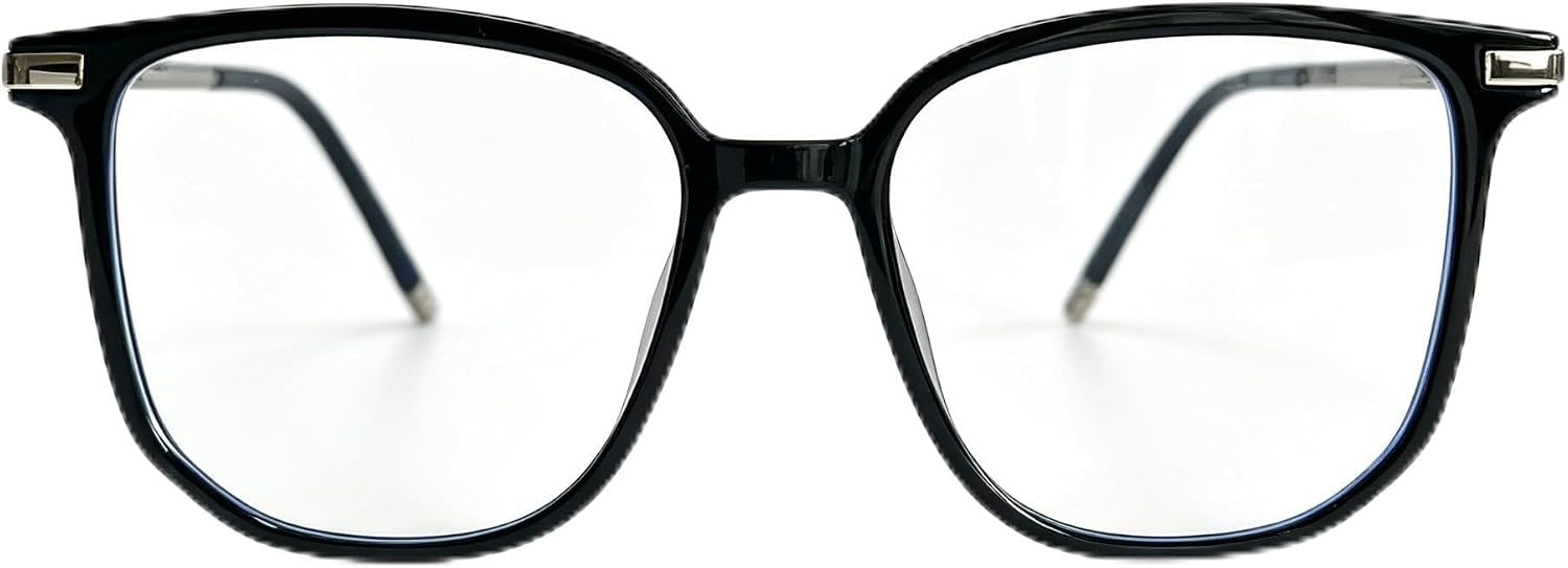 Oversized Square Fashion Glasses for Women - Clear Lens Non-Prescription Eyewear with Metal Temples, Black Frame | Amazon (US)