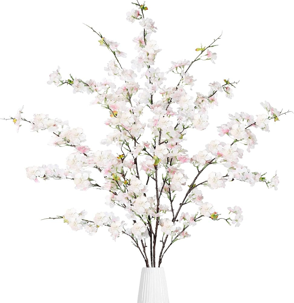 Amazon.com: Sggvecsy Artificial Cherry Blossom Flowers 4 Pcs Faux Cherry Blossom Stems Faux Silk ... | Amazon (US)
