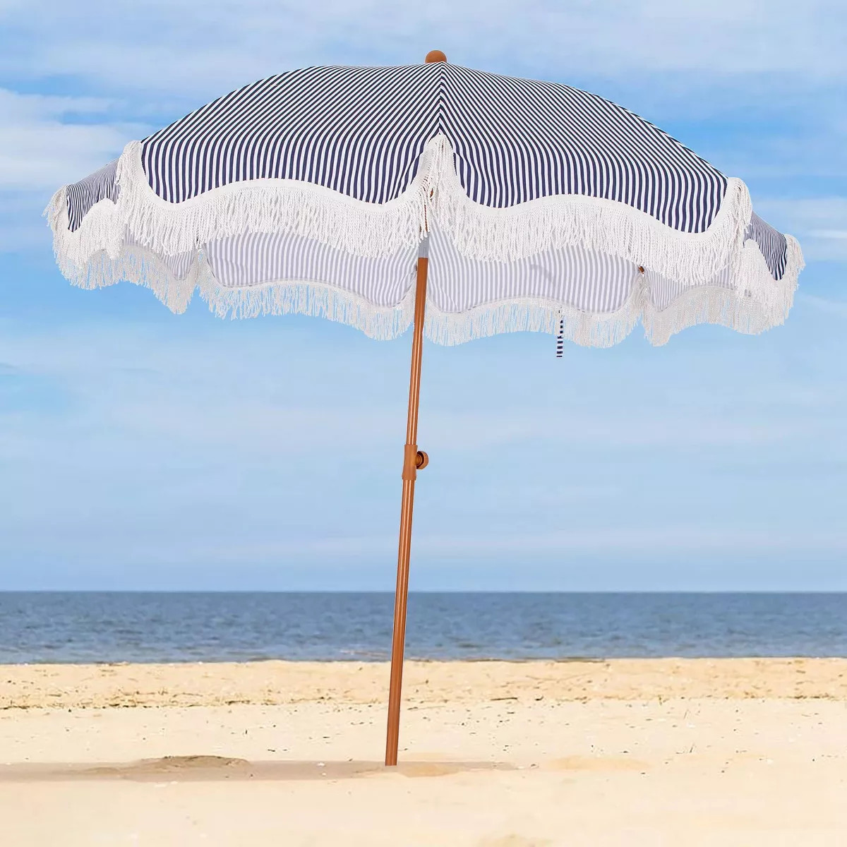 Captiva Designs 7ft Fringed Elegant Valance Tilt Patio Market Umbrella Navy Blue | Target