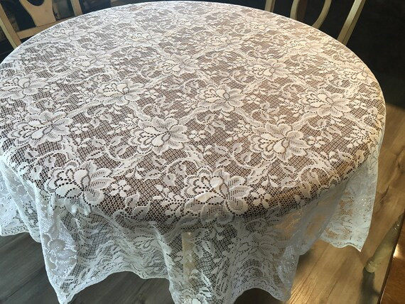 Vintage 1970s Floral White Lace Tablecloth - 70 Round - Floral - Pure White | Etsy (US)