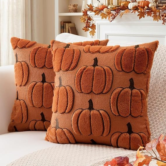 Artscope Fall Pumpkin Throw Pillow Covers 18x18 Set of 2, Autumn Soft Plush Faux Fur Decoration C... | Amazon (US)