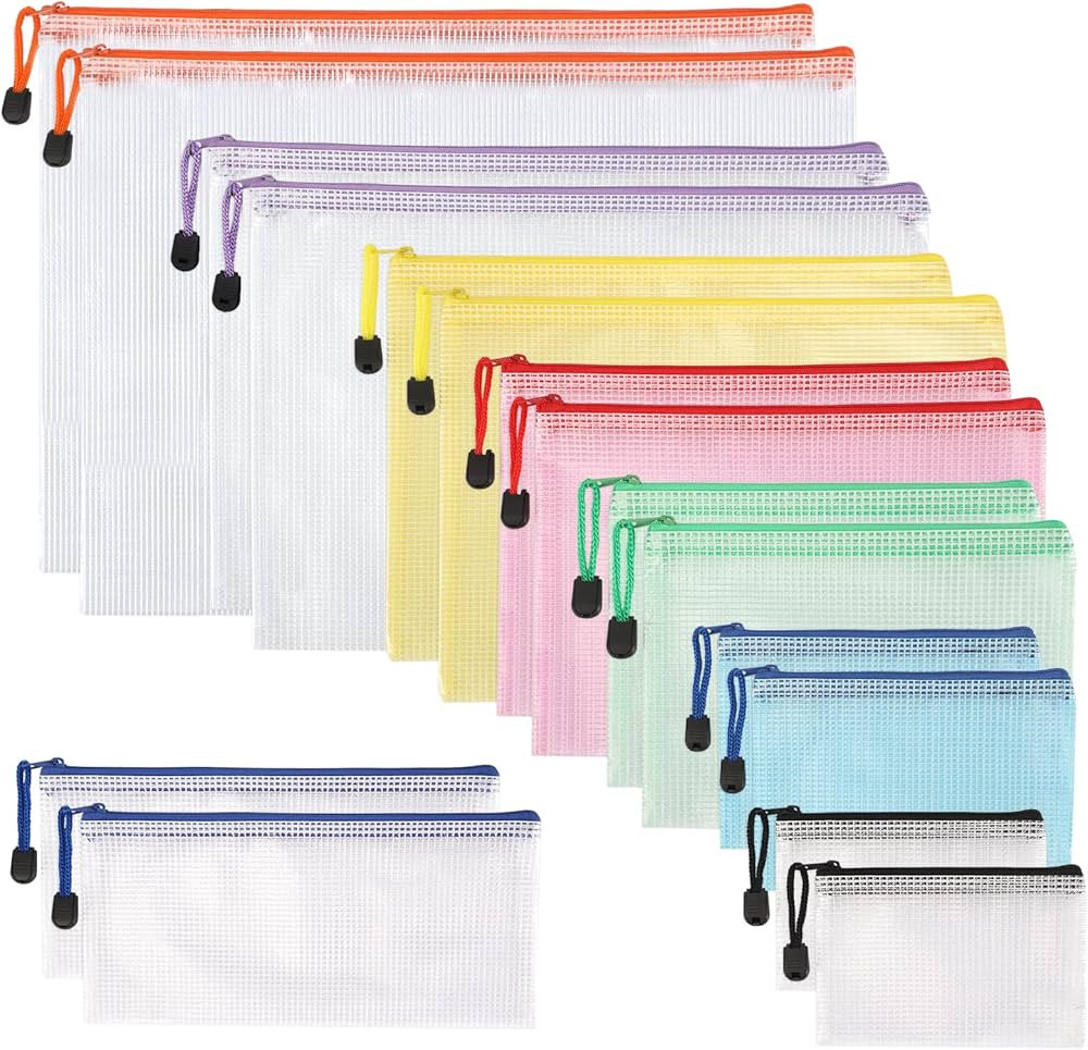 JPSOR 16pcs 8 Size Mesh Zipper Pouch for Organization, Waterproof Zipper Pouches Colored PVC Trav... | Amazon (US)