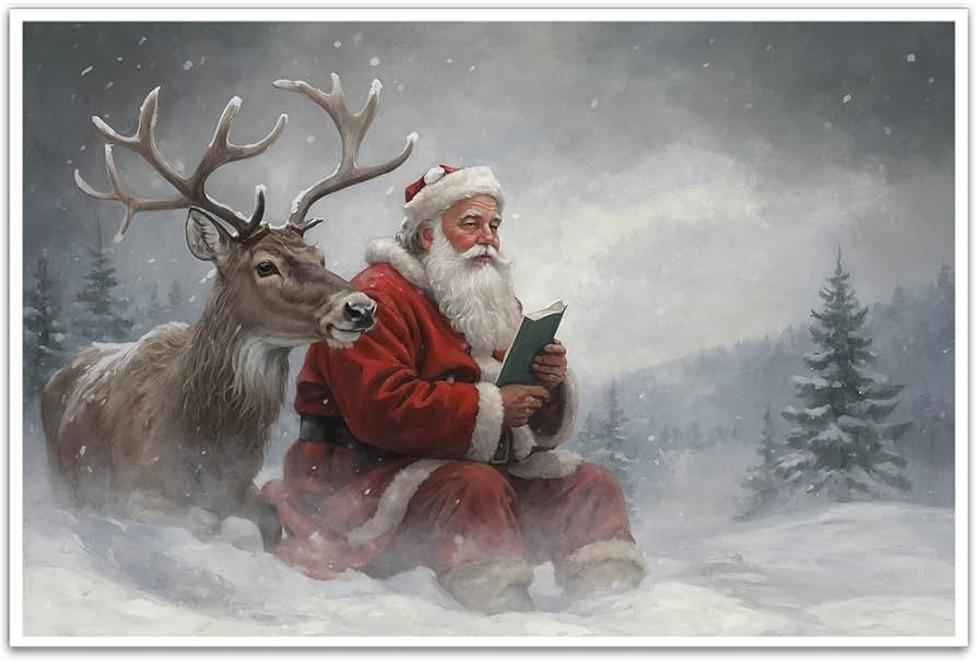 Vintage Christmas Canvas Wall Decor Santa Claus and Reindeer Wall Decor Merry Christmas Poster Ho... | Amazon (US)