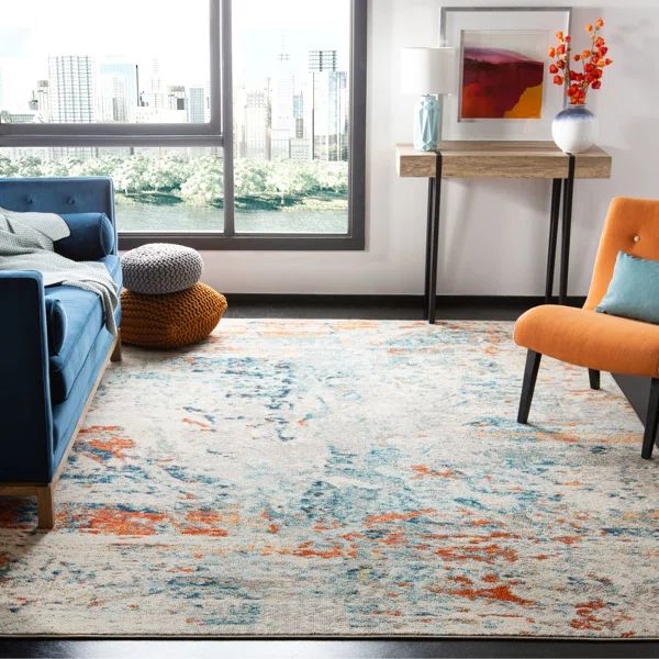 Felty Abstract Area Rug in Cream/Orange/Blue | Wayfair North America