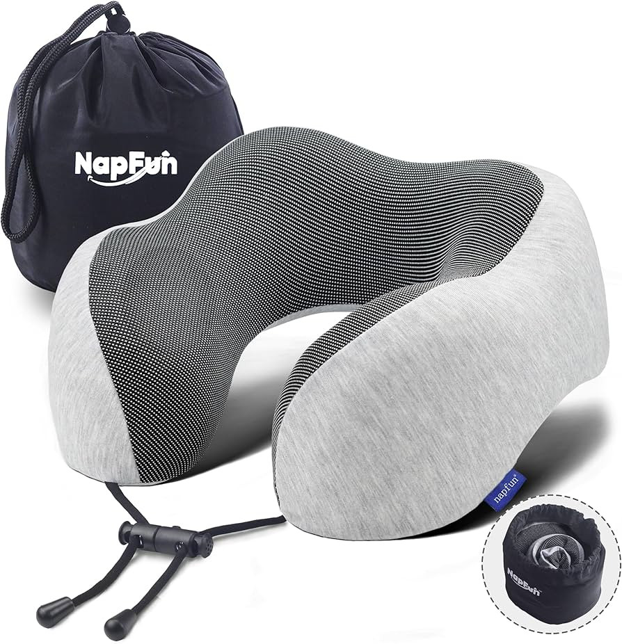 napfun Neck Pillow for Traveling, Upgraded Travel Neck Pillow for Airplane 100% Pure Memory Foam ... | Amazon (US)