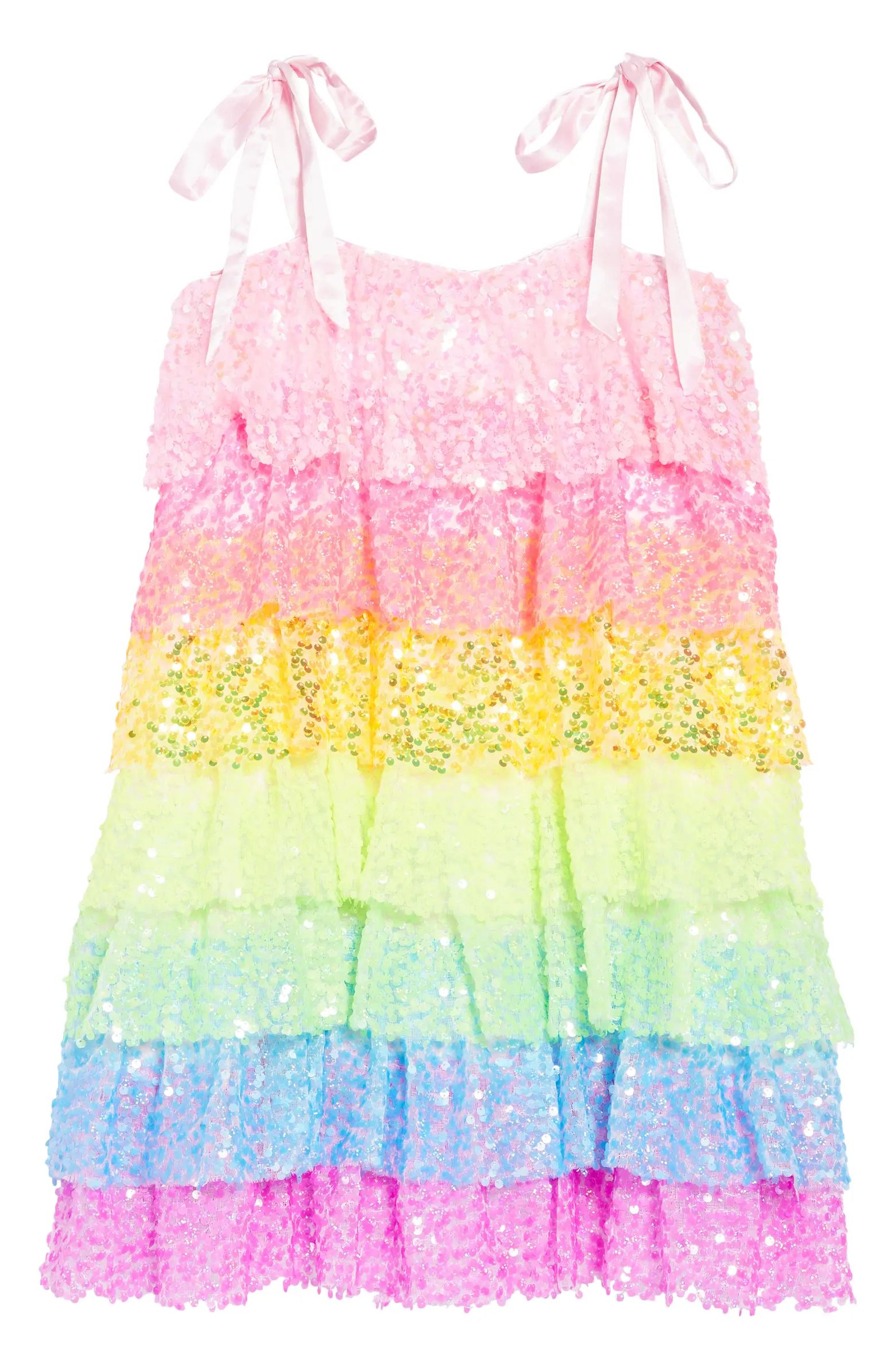 Kids' Rainbow Sequin Tie Strap Dress | Nordstrom