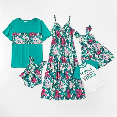 Patpat Mosaic Family Matching Floral Tank Dresses Turquoise Color T-shirts | Walmart (US)