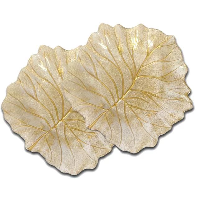 Classic Touch CL229SET Gold Beveled Leaf Shaped Plates, Set of 2 | Walmart (US)