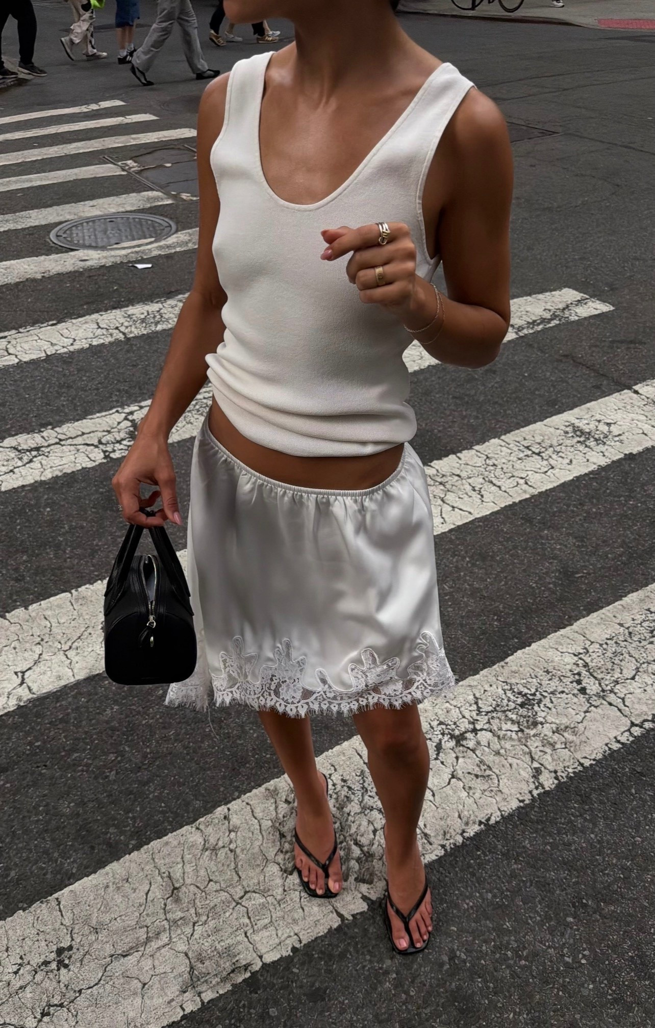 NYC ootd | H&M white tank, lace trim skirt, Marc fisher black heels #nycootd

#LTKootd #LTKSeasonal #LTKdayinmylife