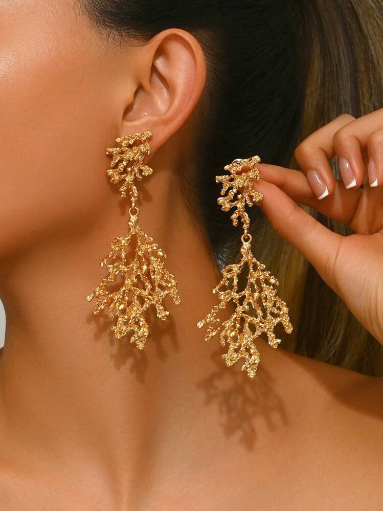 1 Pair Fashion Classic Ocean Party Faux Pearl Inlaid Red Coral Gold Plated Crab Starfish Natural Shell DIY Handmade Jewelry, New Gold Spiral Nail Added, Blue Coral Red Coral Pendant Earrings, Multiple Styles Available, Suitable For Women Holiday Party, Back To School Season, Festival Gifts | SHEIN
