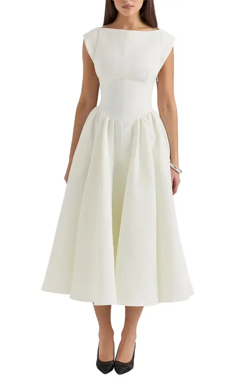 HOUSE OF CB Debutante Backless Midi Dress in Ivory at Nordstrom, Size Small | Nordstrom