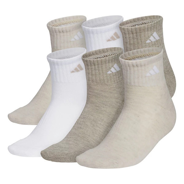 Women's adidas Athletic Cushioned Quarter Socks Medium Beige/White 6 Pack | Scheels