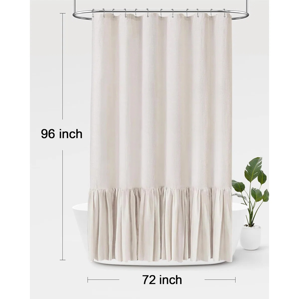 Extra Long Linen Blend Shower Curtain With Ruffle Hem For Farmhouse And Modern Bathroom Decor | Wayfair North America