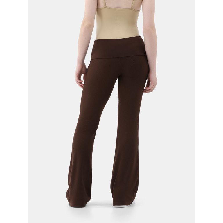 No Boundaries Flare Pants with Foldover Waist, 33" Inseam, Women's | Walmart (US)