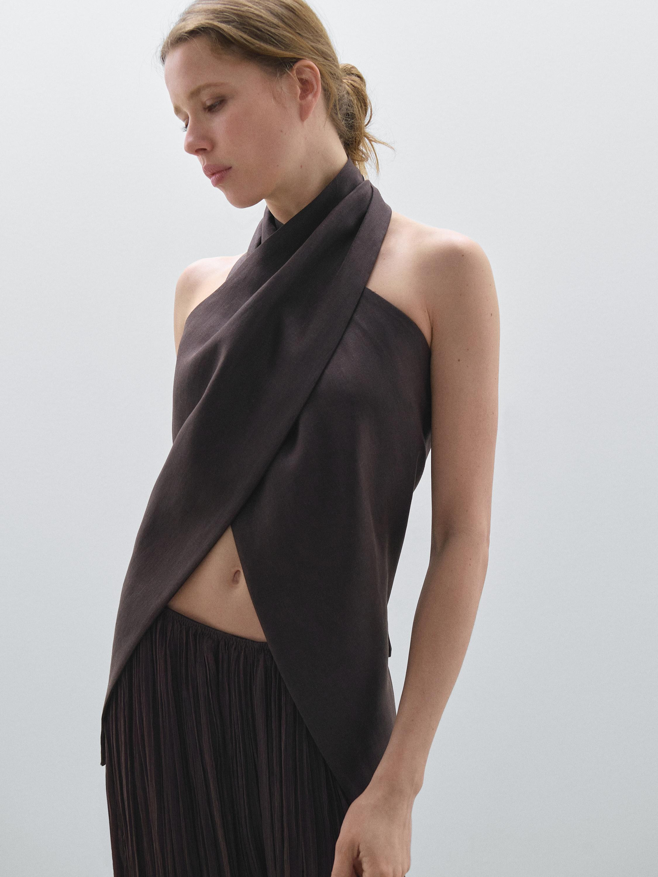 100% linen wrap top - Studio | Massimo Dutti US