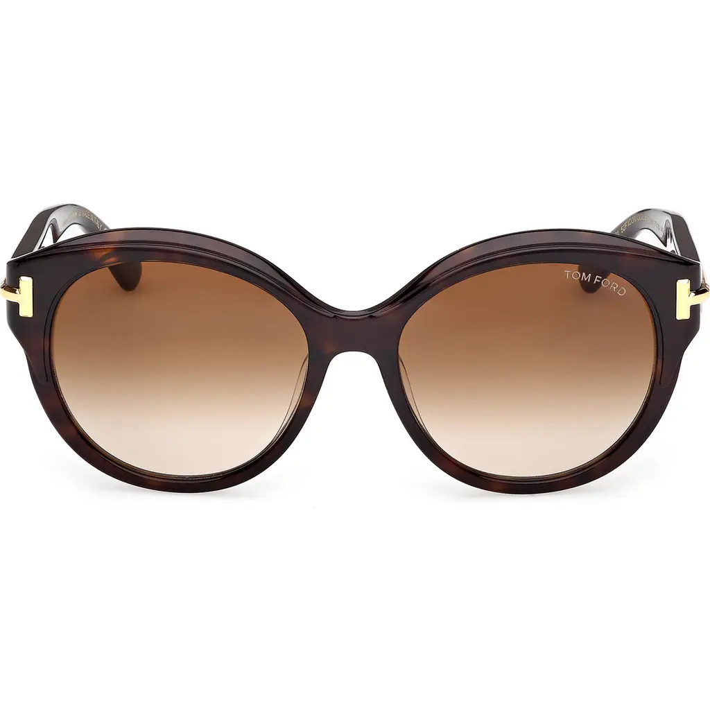 TOM FORD Icon 57mm Gradient Round Sunglasses in Shiny Dark Havana Beveled at Nordstrom | Nordstrom