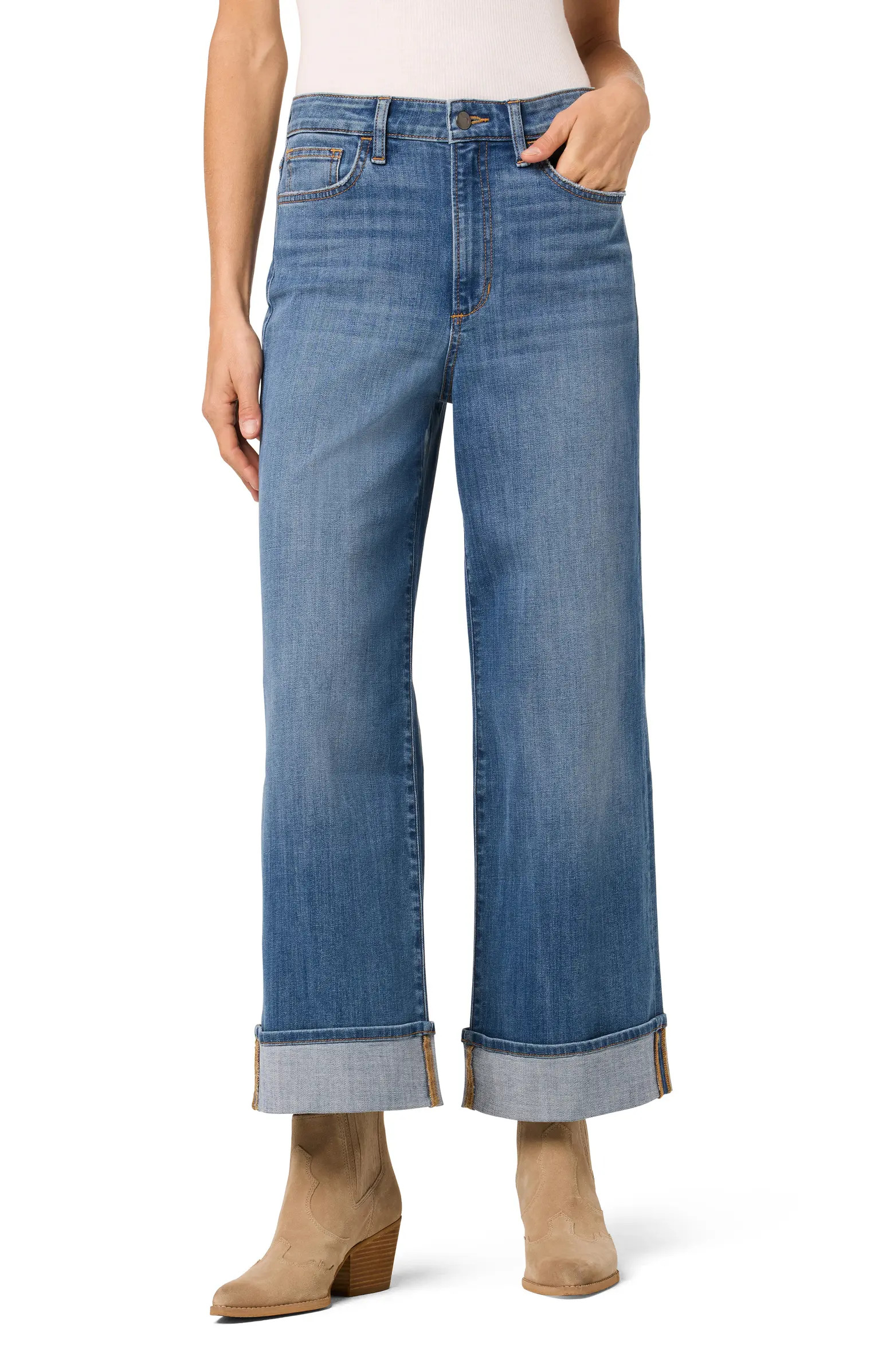High Waist Cuffed Ankle Wide Leg Jeans | Nordstrom Rack