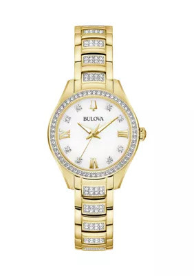 Bulova Women's Crystal Gold Tone Stainless Steel Bracelet Watch - 28.5 Millimeter | Belk