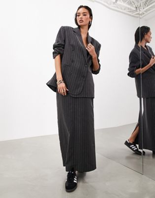 ASOS EDITION tailored maxi skirt in charcoal pinstripe | ASOS (Global)