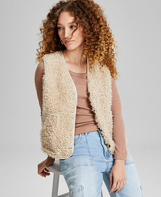 And Now This Women's Button-Front V-Neck Sherpa Vest, Created for Macy's - Macy's | Macy's